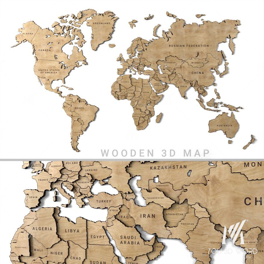 Wooden panel - world map